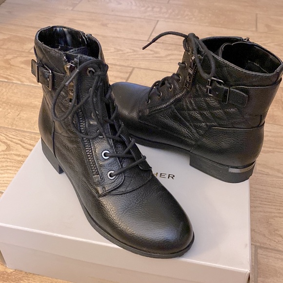 Marc Fisher Shoes - Marc Fisher NWOT Ankle Boot Buckle Side Double Zipper Black Lace Up Size 10 M